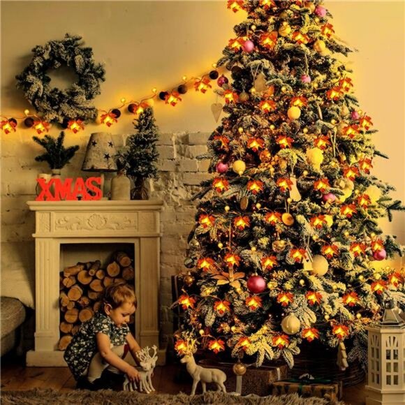 32Ft Fall Decor Lighted Maple Leaf Garlands Thanksgiving Halloween Fall - Picture 3 of 8